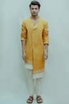 Buy_Bohame_Yellow Cotton Linen Asymmetrical Kurta Set _at_Aza_Fashions