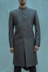Bohame_Black Cotton Linen, Suiting, Tencel Bandhgala Kurta Set_Online_at_Aza_Fashions