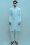 Buy_Bohame_White Bandhgala Suiting Kurta Poplin Pants Cotton Linen Set _at_Aza_Fashions