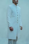 Bohame_White Bandhgala Suiting Kurta Poplin Pants Cotton Linen Set _Online_at_Aza_Fashions