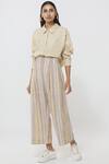 Buy_Anavila_Yellow Striped Linen Pants_at_Aza_Fashions