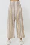 Shop_Anavila_Yellow Striped Linen Pants_at_Aza_Fashions