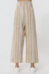 Anavila_Yellow Striped Linen Pants_Online_at_Aza_Fashions