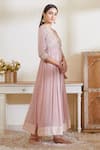 Shyam Narayan Prasad_Pink Silk And Viscose Chinon Inner Roundanarkali V Neck Angrakha Set _Online_at_Aza_Fashions