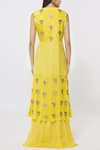 Shop_Rriso_Yellow Chinnon V Neck Embellished Maxi Dress  _at_Aza_Fashions