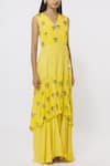 Rriso_Yellow Chinnon V Neck Embellished Maxi Dress  _Online_at_Aza_Fashions