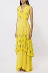 Buy_Rriso_Yellow Chinnon V Neck Embellished Maxi Dress  _Online_at_Aza_Fashions