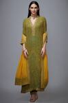 Buy_RI.Ritu Kumar_Green Silk Chinon V Neck Printed Kurta Set_at_Aza_Fashions