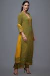 RI.Ritu Kumar_Green Silk Chinon V Neck Printed Kurta Set_Online_at_Aza_Fashions