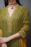 RI.Ritu Kumar_Green Silk Chinon V Neck Printed Kurta Set_at_Aza_Fashions