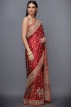 RI.Ritu Kumar_Red Satin Silk Embroidered Saree _Online_at_Aza_Fashions