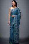 Shop_RI.Ritu Kumar_Blue Chinon Silk Printed Saree With Unstitched Blouse Fabric_at_Aza_Fashions