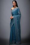 Buy_RI.Ritu Kumar_Blue Chinon Silk Printed Saree With Unstitched Blouse Fabric_at_Aza_Fashions