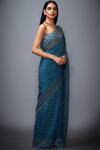 RI.Ritu Kumar_Blue Chinon Silk Printed Saree With Unstitched Blouse Fabric_Online_at_Aza_Fashions