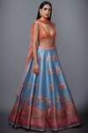 Buy RI.Ritu Kumar Blue Dupion V Neck Embellished Lehenga Set at Aza Fashions Buy_RI.Ritu Kumar_Blue Dupion V Neck Embellished Lehenga Set_at_Aza_Fashions