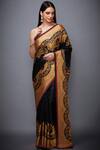 RI.Ritu Kumar_Black Satin Embroidered Saree_Online_at_Aza_Fashions