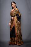 Shop_RI.Ritu Kumar_Black Satin Embroidered Saree_at_Aza_Fashions