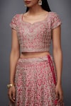 Shop_RI.Ritu Kumar_Pink Silk Satin Leaf Neck Embroidered Bridal Lehenga Set _Online_at_Aza_Fashions