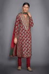 Buy_RI.Ritu Kumar_Red Silk Crepe Notched Embellished Kurta Set _at_Aza_Fashions