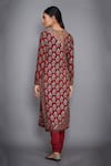 Shop_RI.Ritu Kumar_Red Silk Crepe Notched Embellished Kurta Set _at_Aza_Fashions