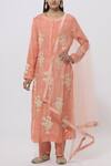 Shyam Narayan Prasad_Peach Chanderi Kurta Pant Set_Online_at_Aza_Fashions