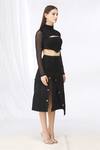 Deme By Gabriella_Black Net, Micro Outer Crop Top High Collar Inner Blouse Slit Skirt Set_Online_at_Aza_Fashions
