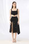 Buy_Deme By Gabriella_Black Net, Micro Outer Crop Top High Collar Inner Blouse Slit Skirt Set_Online_at_Aza_Fashions