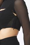 Shop_Deme By Gabriella_Black Net, Micro Outer Crop Top High Collar Inner Blouse Slit Skirt Set_Online_at_Aza_Fashions