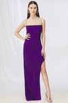 Buy_Deme by Gabriella_Purple Satin Square Neck Slit Gown _at_Aza_Fashions