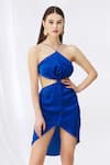Buy Deme By Gabriella Blue Satin Halter Backless Dress at Aza Fashions Buy_Deme By Gabriella_Blue Satin Halter Backless Dress_at_Aza_Fashions