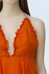 Deme by Gabriella_Orange Chiffon Halter Asymmetric Ruffle Dress _at_Aza_Fashions