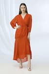 Buy_Deme by Gabriella_Orange Chiffon V Neck Layered Midi Dress _at_Aza_Fashions