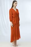 Deme by Gabriella_Orange Chiffon V Neck Layered Midi Dress _Online_at_Aza_Fashions