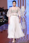 Buy_Ridhi Mehra_White Shirt And Skirt Organzacrop Top Chanderi V Neck Set  _at_Aza_Fashions