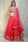 Nikasha_Pink Net, Dupion Silk, Chevron Round Embellished Bridal Lehenga Set _Online_at_Aza_Fashions
