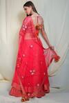 Shop_Nikasha_Pink Net, Dupion Silk, Chevron Round Embellished Bridal Lehenga Set _at_Aza_Fashions