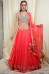 Nikasha_Peach Dupion Silk Round Embellished Bridal Lehenga Set _Online_at_Aza_Fashions