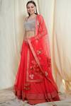 Buy_Nikasha_Peach Dupion Silk Round Embellished Bridal Lehenga Set _at_Aza_Fashions