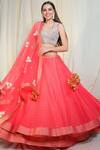 Buy_Nikasha_Peach Dupion Silk Round Embellished Bridal Lehenga Set _Online_at_Aza_Fashions