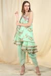 Buy_Nikasha_Green Crepe Asymmetric Printed Tunic Dhoti Pant Set _at_Aza_Fashions
