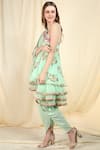 Nikasha_Green Crepe Asymmetric Printed Tunic Dhoti Pant Set _Online_at_Aza_Fashions