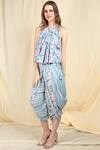 Nikasha_Blue Cambric Halter Printed Dhoti Pant Set _Online_at_Aza_Fashions