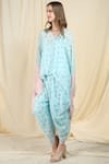 Nikasha_Blue Crepe V Neck Printed Dhoti Pant Set _Online_at_Aza_Fashions
