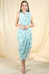 Buy_Nikasha_Blue Georgette, Lurex Crepe Round Pre-draped Printed Saree With Blouse _at_Aza_Fashions