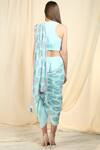 Shop_Nikasha_Blue Georgette, Lurex Crepe Round Pre-draped Printed Saree With Blouse _at_Aza_Fashions