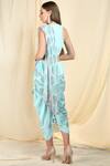 Nikasha_Blue Georgette, Lurex Crepe Round Pre-draped Printed Saree With Blouse _Online_at_Aza_Fashions