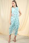 Buy_Nikasha_Blue Georgette, Lurex Crepe Round Pre-draped Printed Saree With Blouse _Online_at_Aza_Fashions