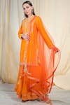 Nikasha_Orange Raw Silk Notched Embellished Kurta Sharara Set _Online_at_Aza_Fashions