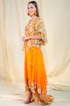 Nikasha_Orange Crepe V Neck Printed Top Skirt Set_Online_at_Aza_Fashions
