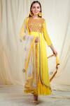 Buy_Nikasha_Yellow Crepe Round Embroidered Anarkali Set _at_Aza_Fashions